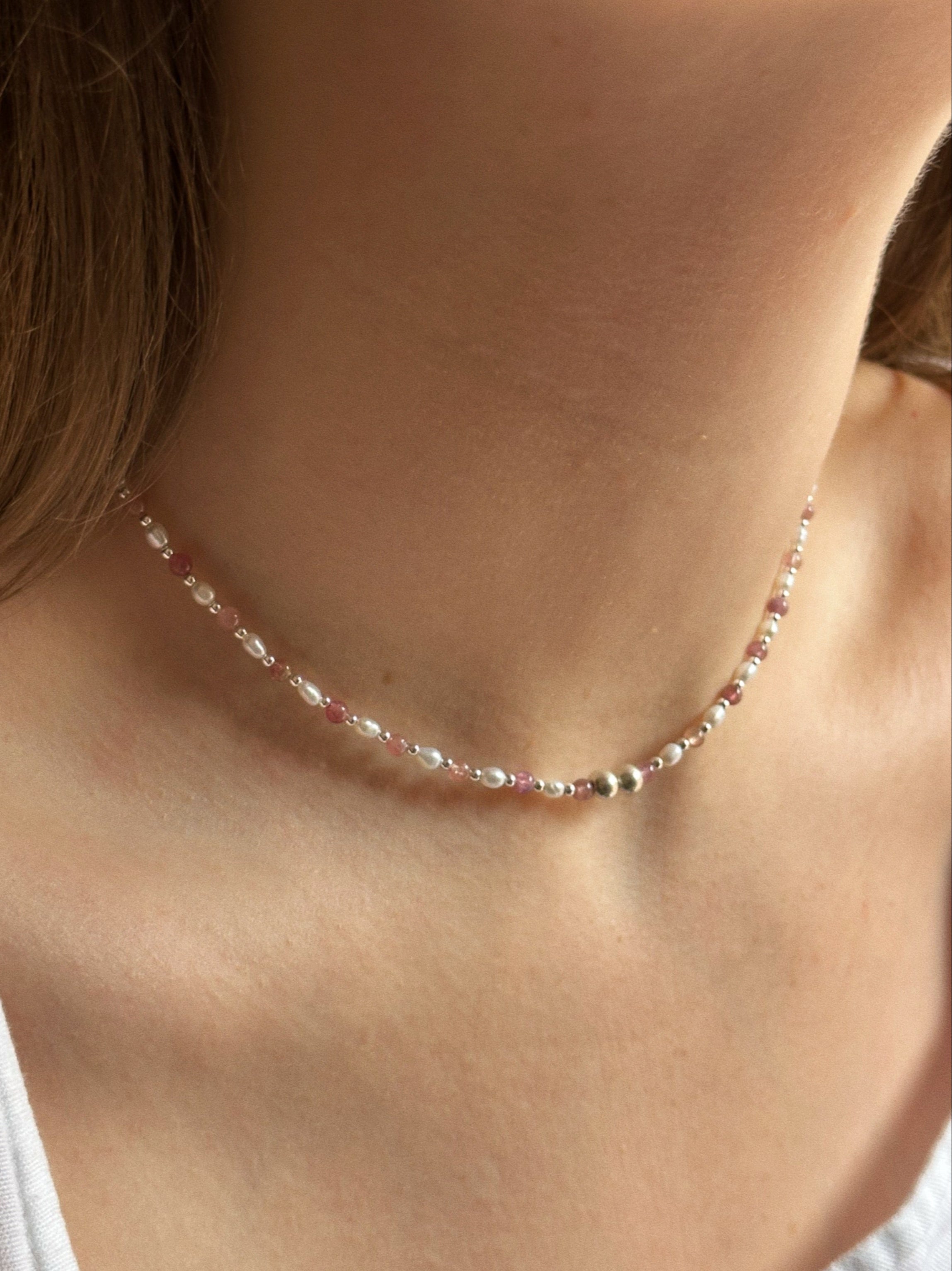 Tourmaline & pearl charm keeper necklace