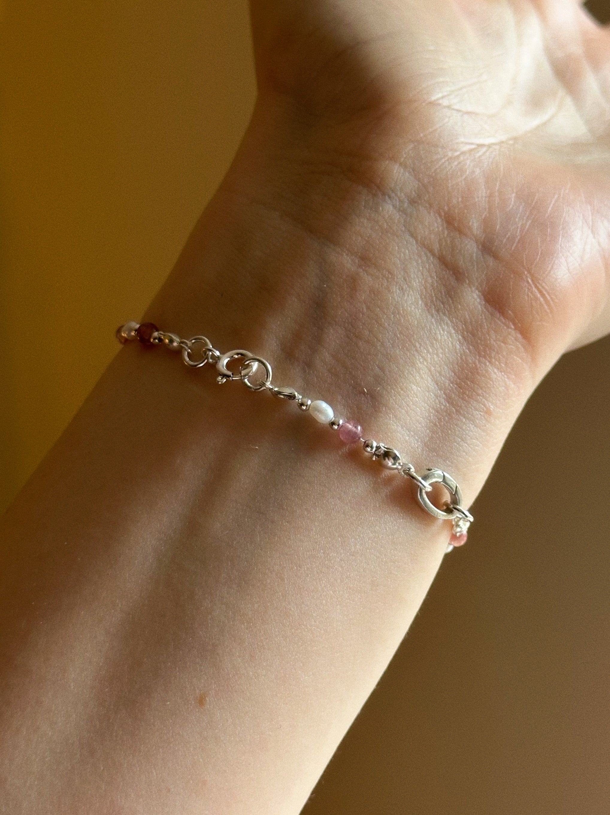 Tourmaline & pearl charm keeper bracelet