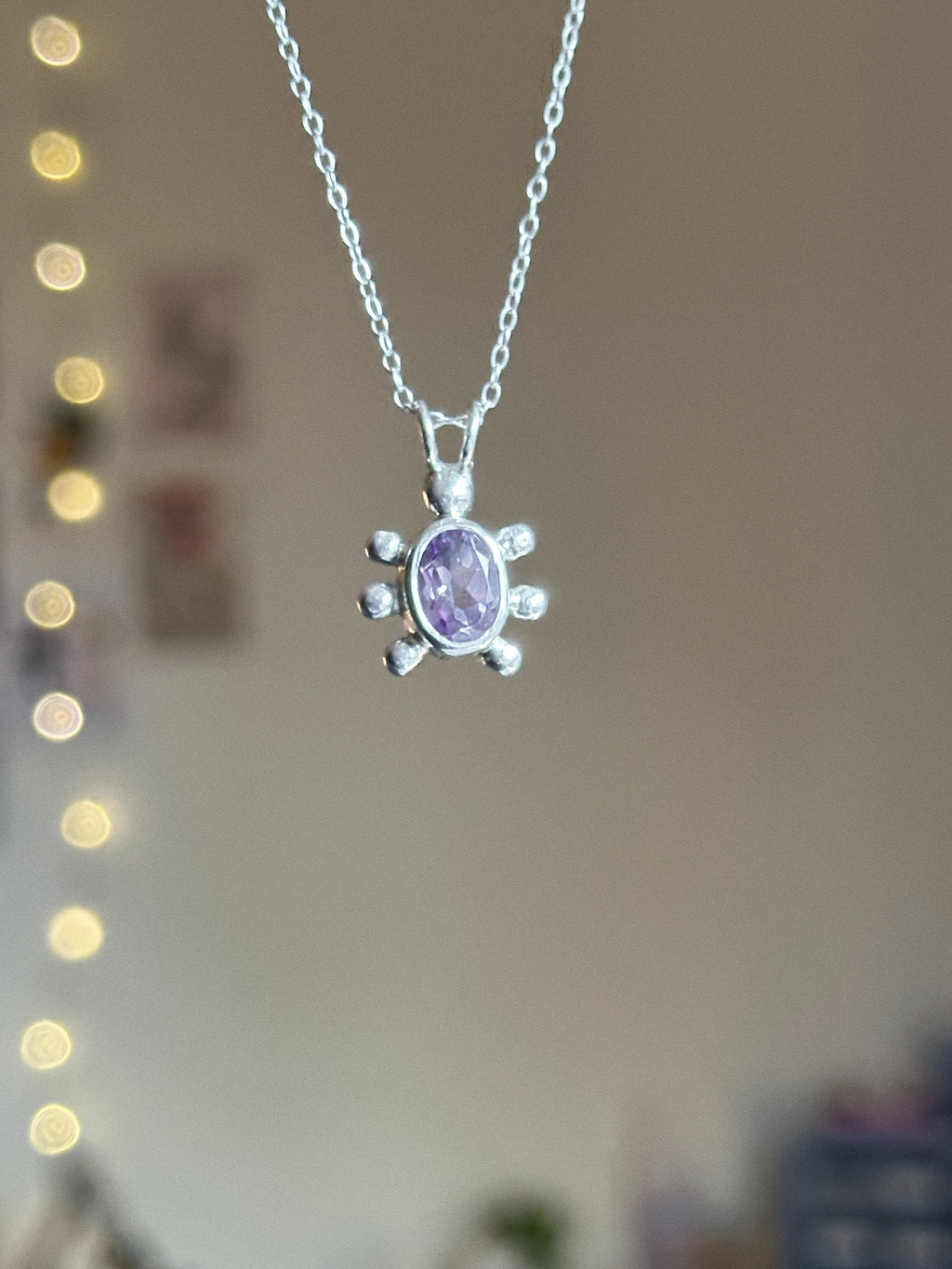 Amethyst bug pendant + necklace chain