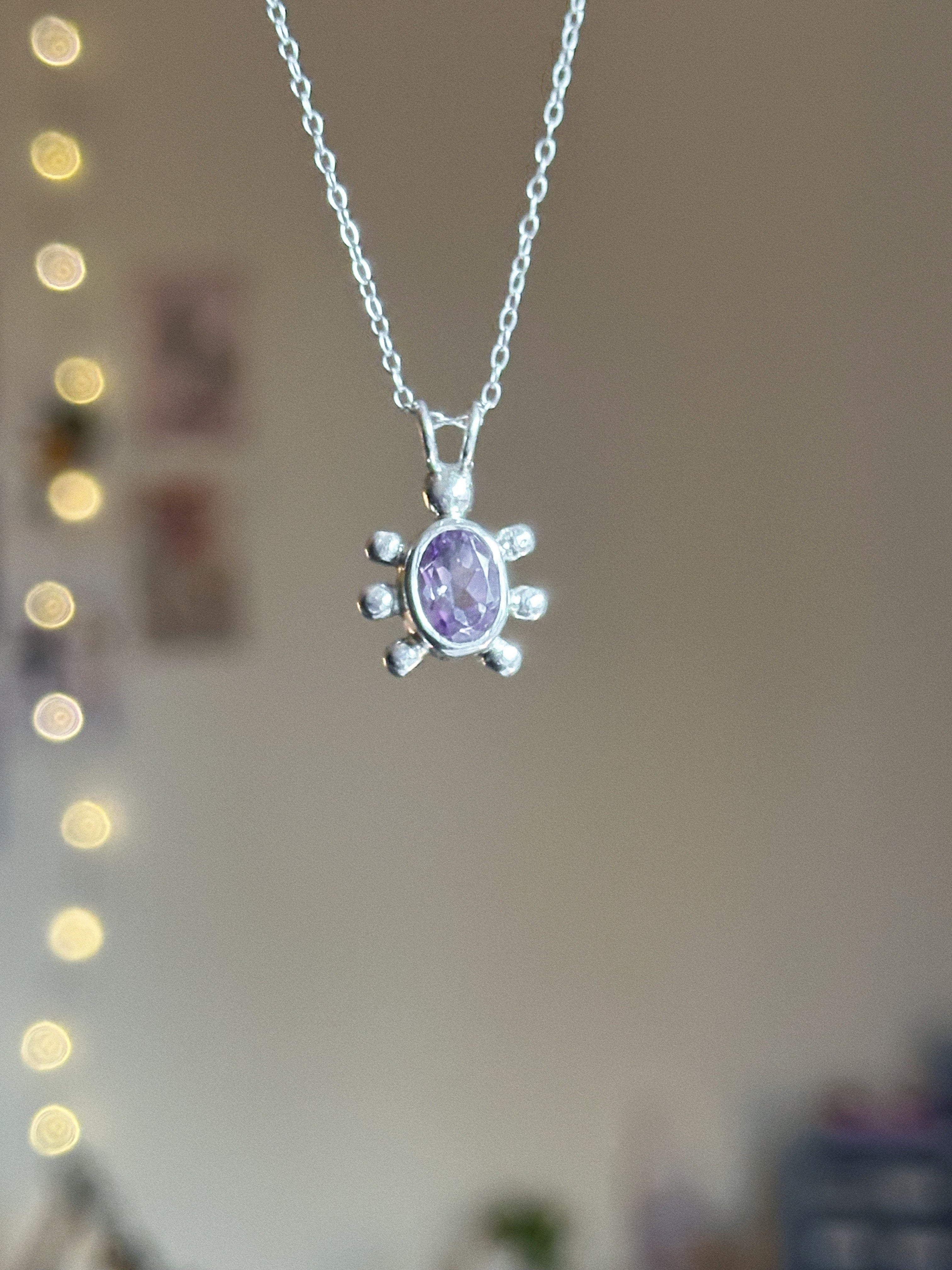 Amethyst bug pendant + necklace chain