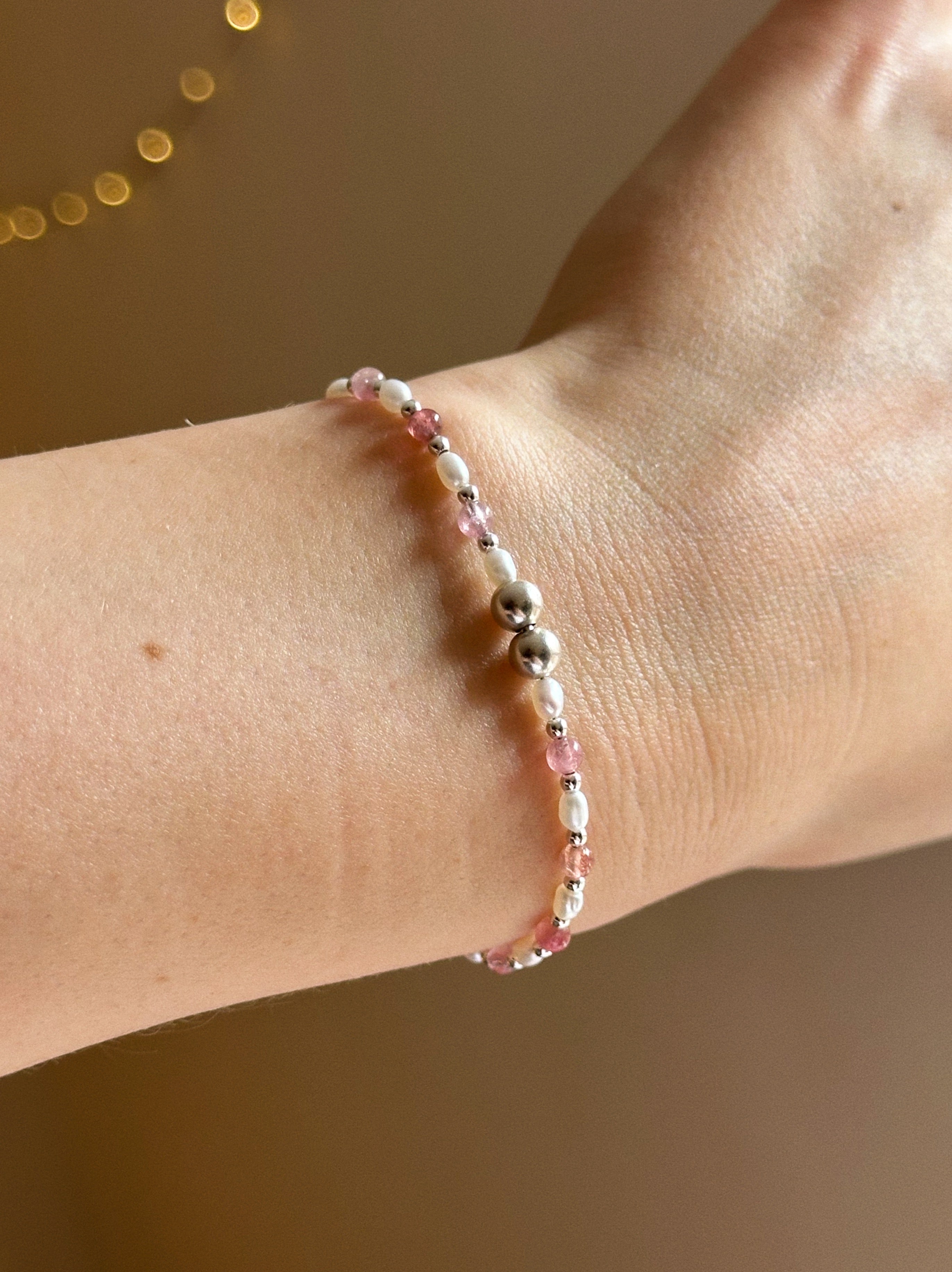 Tourmaline & pearl charm keeper bracelet