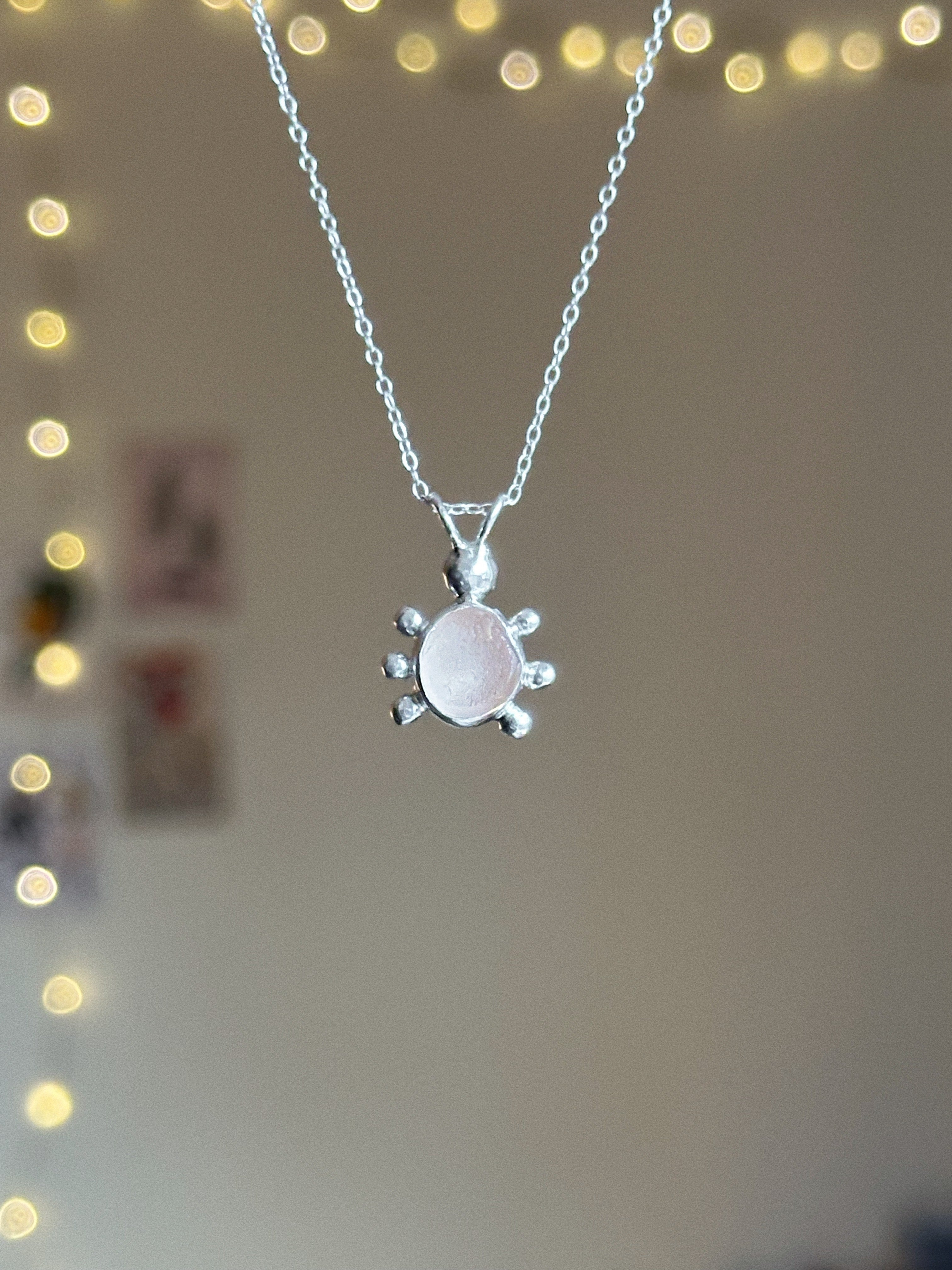 Sea glass bug pendant + necklace chain