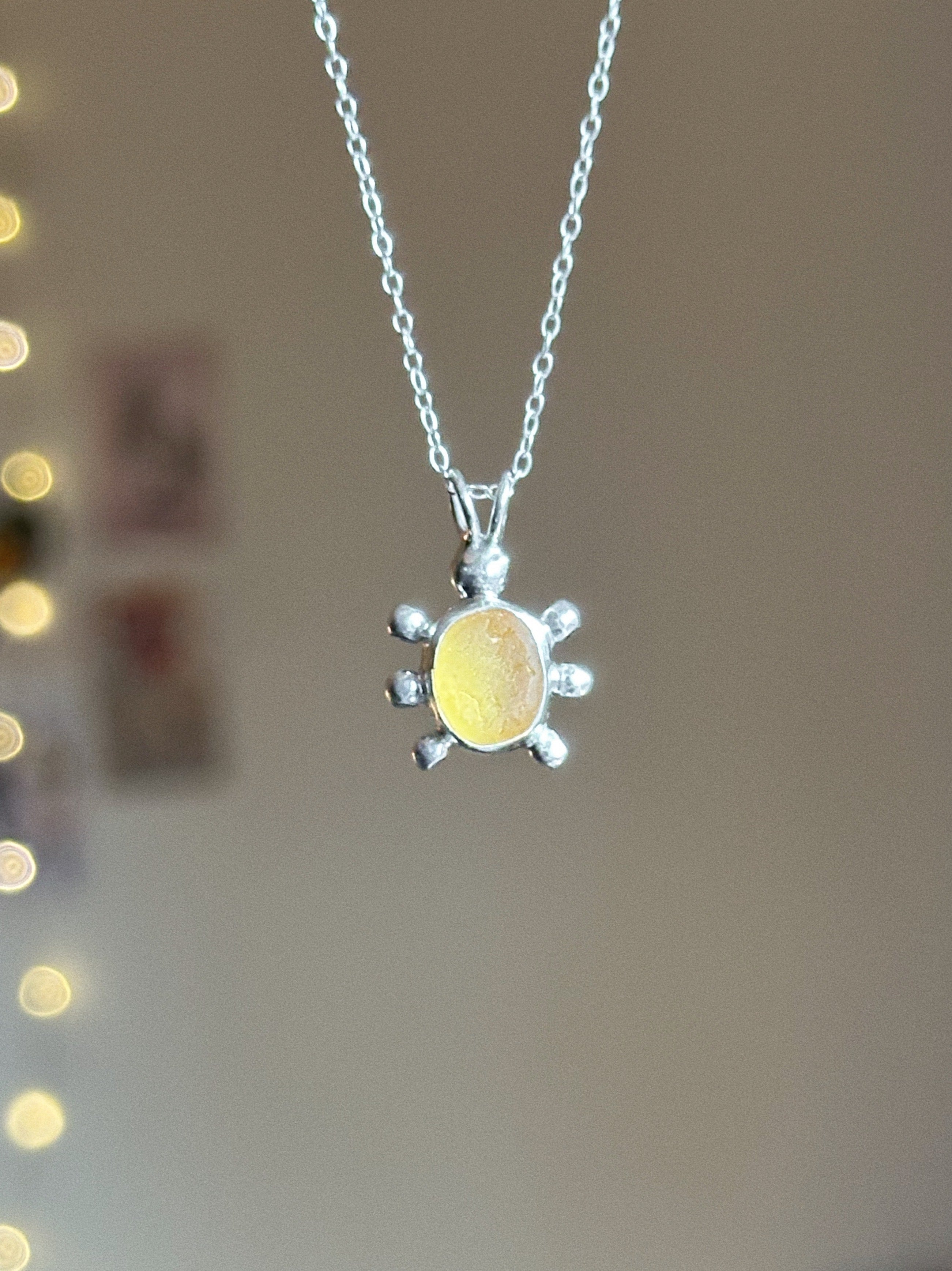 Sea glass bug pendant + necklace chain