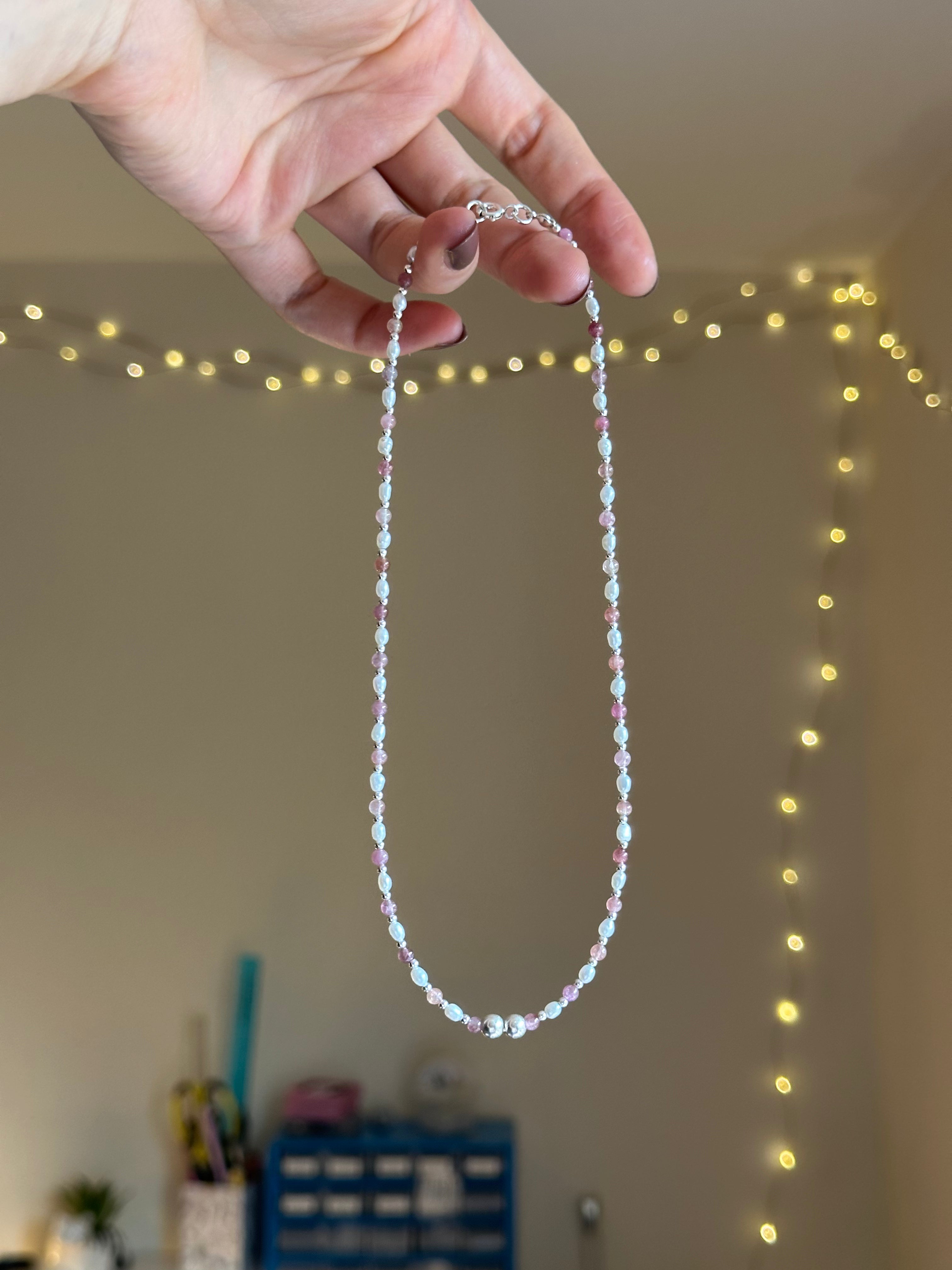 Tourmaline & pearl charm keeper necklace